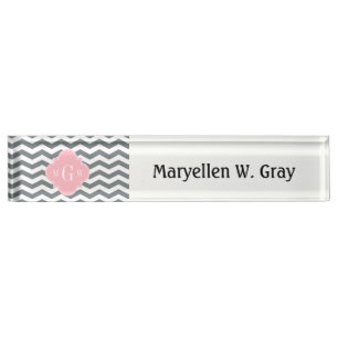 Porte-nom Charcoal Thin Chevron Pink Quatrefoil 3 monogram