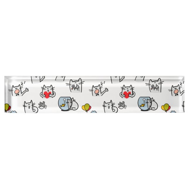 Porte-nom Chats amusants, lait et magie. (Devant)