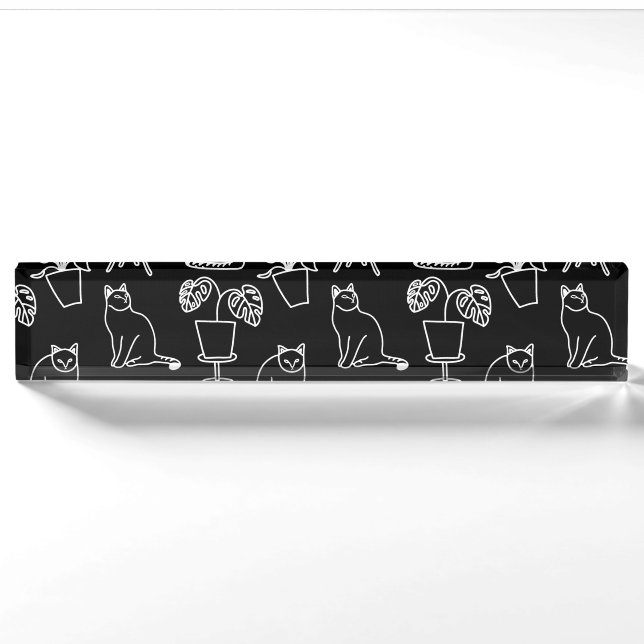 Porte-nom Chats blancs en noir (Devant)