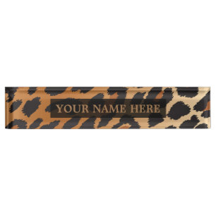 Porte-nom Cheetah léopard noir et marron Glam personnalisé