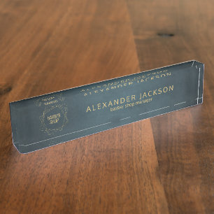 Porte-nom Chef de barbier d'or marine masculin classe