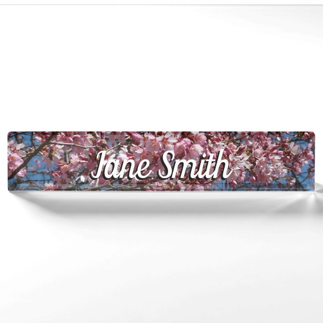 Porte-nom Cherry Blossoms et Blue Sky Spring Floral (Devant)