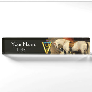 Porte-nom Cheval blanc avec chien / SYMBOLE VÉTÉRINAIRE CA