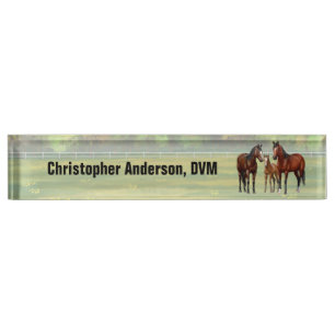 Porte-nom Chevaux Du Quartier De La Baie Brown Dans Les Pâtu