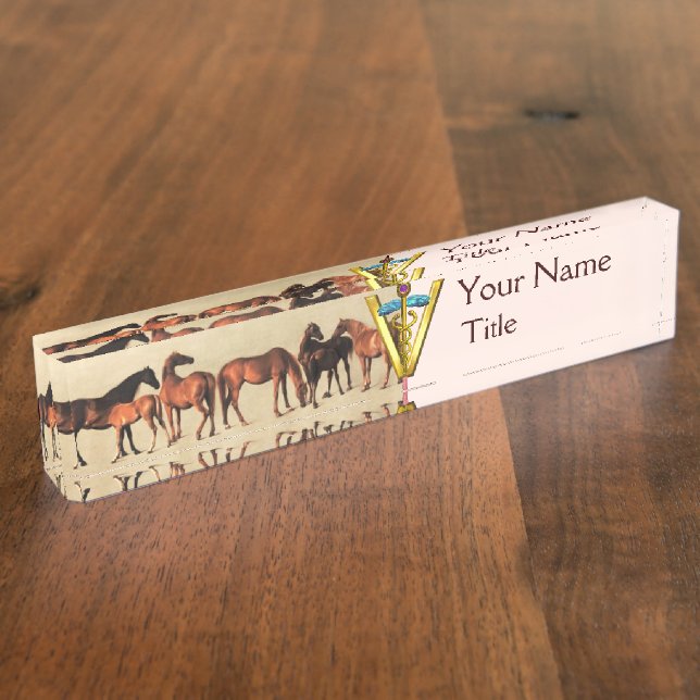 PORTE-NOM CHEVAUX/MARES ET FOALS SYMBOLE VÉTÉRINAIRE CADUCE (Taille)