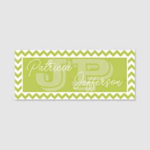 Porte-nom Chic Apple Green Chevron Motif : Élégant Monogramm
