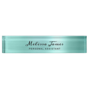 Porte-nom Chic Aqua Brossé Métal moderne Noir Script Burea