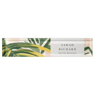 Porte-nom Chic Boho Blush Green Tropical Palm Plage Feuille