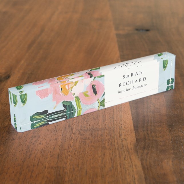 Porte-nom Chic Boho coloré rose bleu vert peint Floral (Taille)