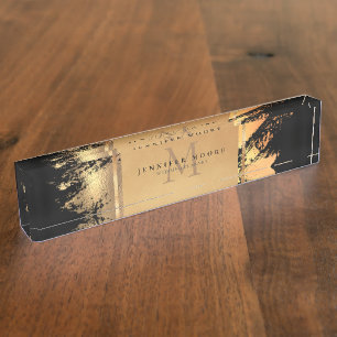 Porte-nom Chic Faux Gold Glam Brushstroke Monogramme