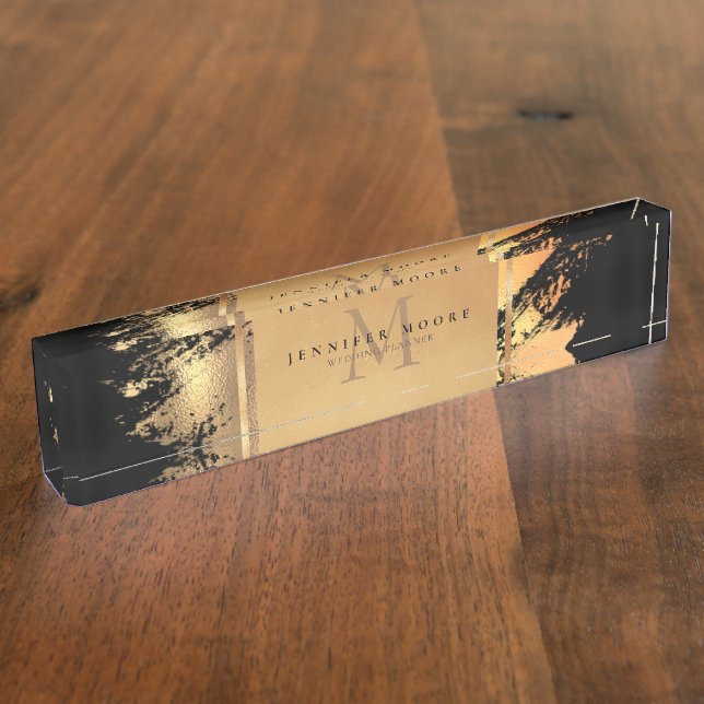 Porte-nom Chic Faux Gold Glam Brushstroke Monogramme (Taille)