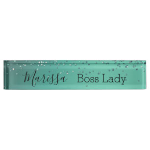 Porte-nom Chic Glitterie Turquoise Personnalisé Boss Lady