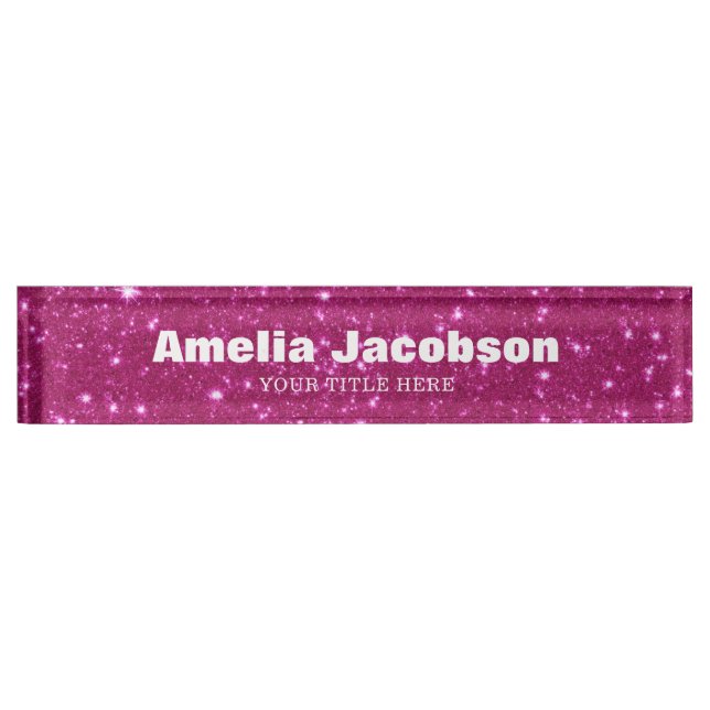 Porte-nom Chic Groovy Pink Glitter Personalized Name (Devant)
