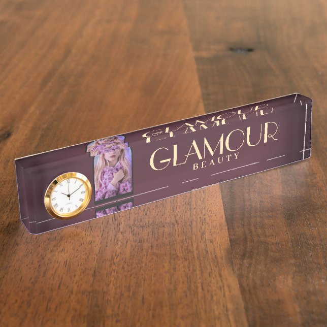 Porte-nom Chic luxe Faux Gradient Bourgogne et Gold Photo (Taille)