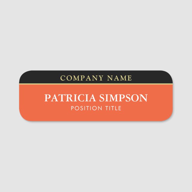 Porte-nom Chic Tangerine Tango Orange & Noir : Gras & Modern (Devant)