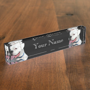 Porte-nom Chien blanc de boxeur