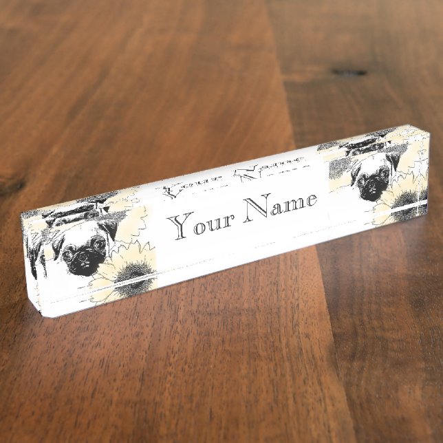 Porte-nom Chien de carlin en plaque signalétique de bureau (Taille)