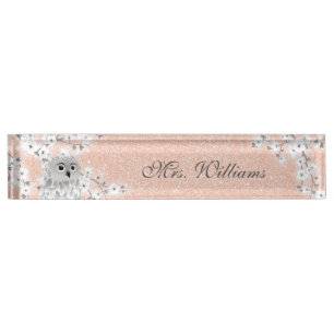 Porte-nom Chouette Mignonne Cerisier Rose Pailleté Professeu