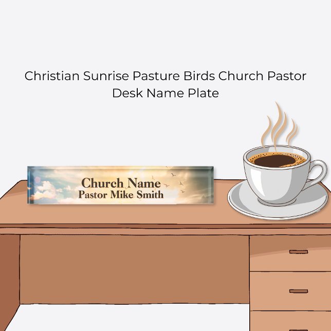 Porte-nom Christian Sunrise Pasture Oiseaux Eglise Pasteur (Christian Sunrise Pasture Birds Church Pastor Desk Name Plate)