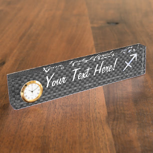 Porte-nom Chrome Like Sagittarius Sign Carbon Fiber Print