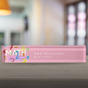 Porte-nom Citation de maths drôle et cool Rose moderne