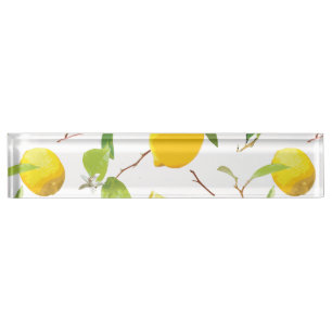 Porte-nom Citron et feuille 2 d'aquarelle