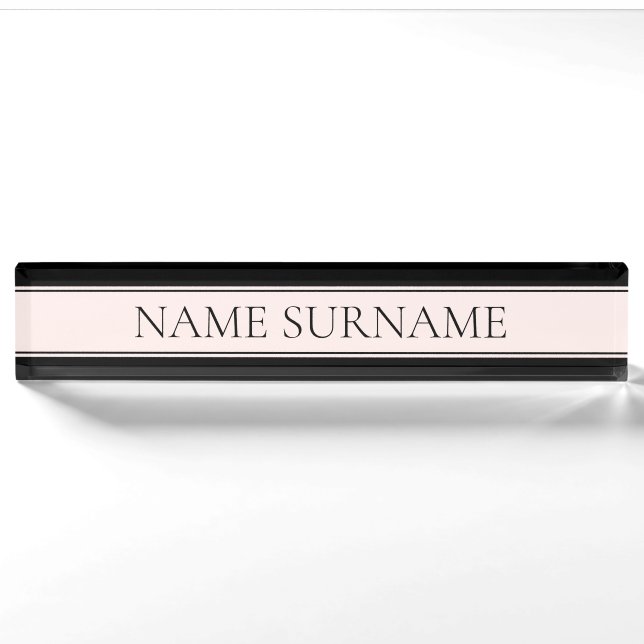 Porte-nom Clair rose pâle Bleu Bande et Élégant Texte modifi (Devant)