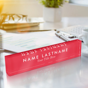 Porte-nom Clair Rouge Sleek Simple Personnalisé Ordinateur