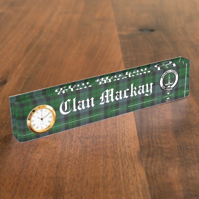 Porte-nom Clan Mackay Crest Badge & Tartan personnalisable (Taille)
