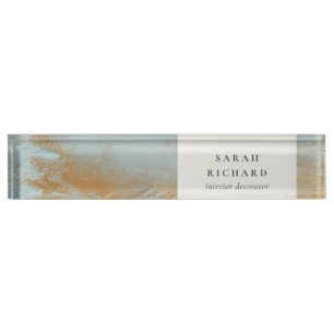 Porte-nom Classy Artistic Aqua Blue Gold Paint Business