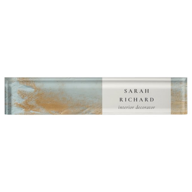 Porte-nom Classy Artistic Aqua Blue Gold Paint Business (Devant)