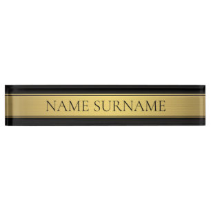 Porte-nom Classy Faux Gold Stripe & Black Arrière - plan ou