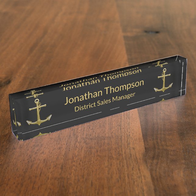 Porte-nom Classy Nautical Two Gold Ancre sur Noir (Taille)