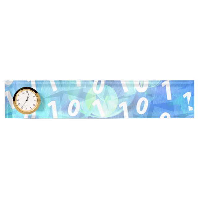 Porte-nom Code binaire dans bleu et pourpre (Devant)