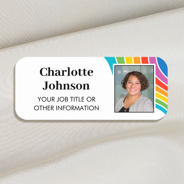 Porte-nom Code photo employé élégant Rainbow Wave personnali (Créateur téléchargé)