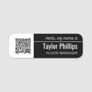 Porte-nom Code QR noir et blanc mince