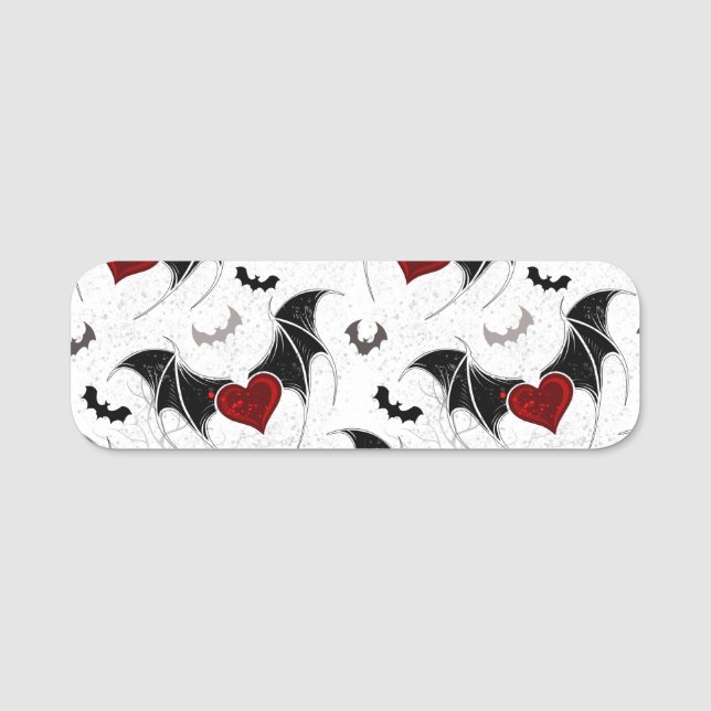 Porte-nom Coeur d'Halloween avec ailes de chauve-souris noir (Devant)