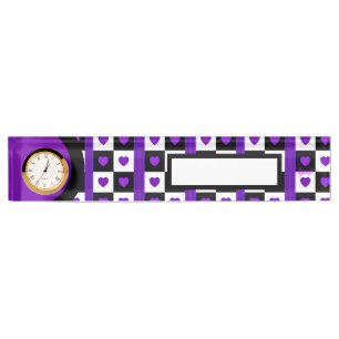 Porte-nom Coeurs violets B&W battants