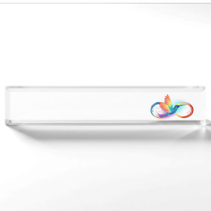 Porte-nom Colibri arc-en-ciel avec symbole Infinity