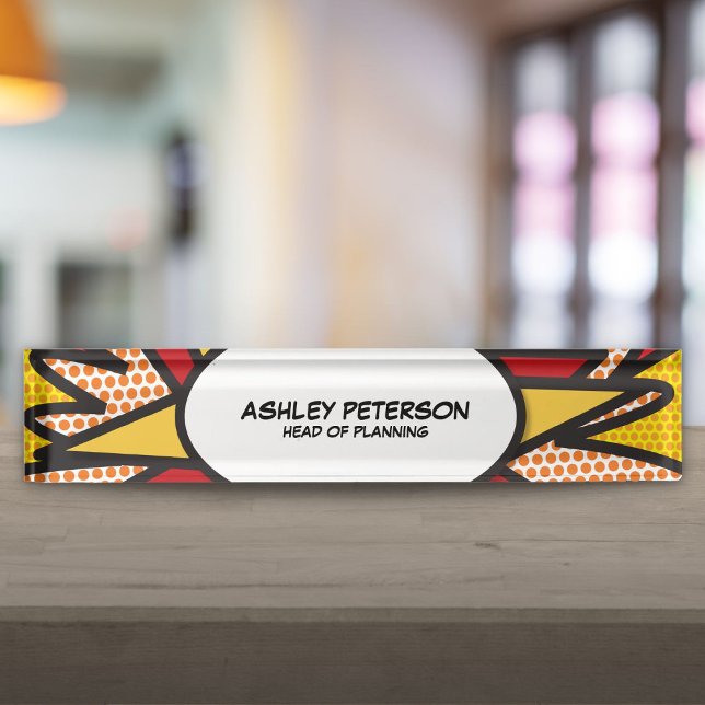 Porte-nom Comédie amusante Retro (Fun Retro Comic Book Desk Name Plate)