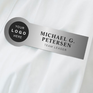 Porte-nom Company business logo faux silver employee