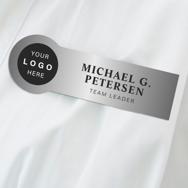 Porte-nom Company business logo faux silver employee (Créateur téléchargé)