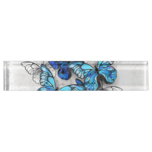 Porte-nom Composition des papillons blancs et bleus