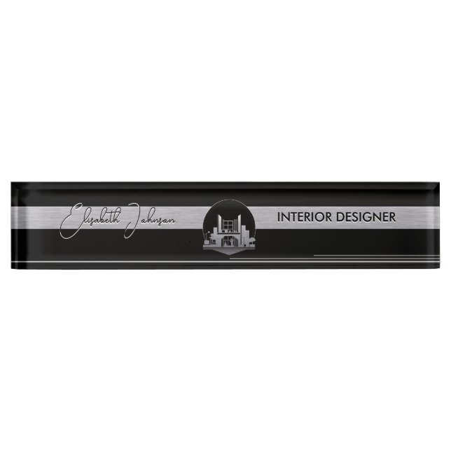 Porte-nom Conception d'intérieur ou logo d'architecte noir e (Devant)
