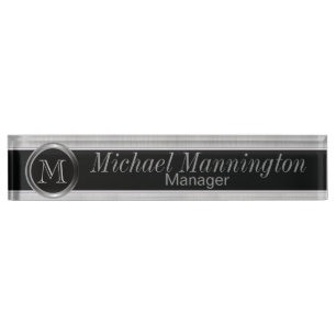 Porte-nom Conception exécutive de monogramme - acier blanc