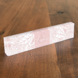 Porte-nom Conception florale de mandala d'or rose élégant de