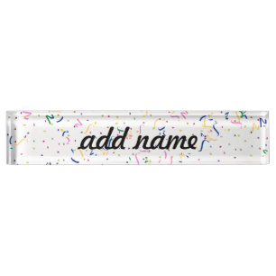 Porte-nom Confetti sur blanc (Ajouter une couleur Arrière -