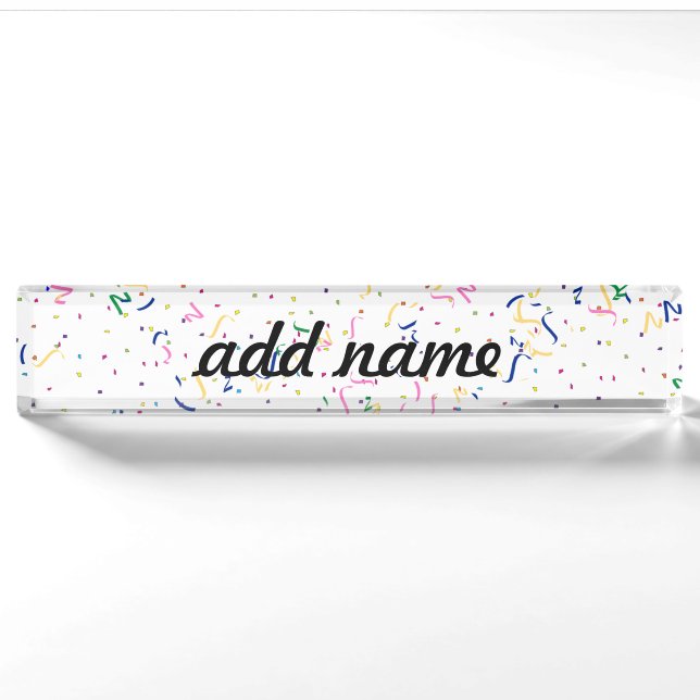 Porte-nom Confetti sur blanc (Ajouter une couleur Arrière -  (Devant)