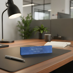 Porte-nom Conseiller financier en verre bleu élégant Bureau