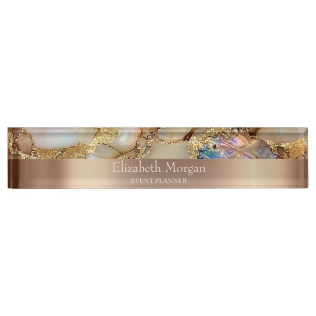 Porte-nom Cool tendance Parties scintillant or Pearl Marbre (Devant)